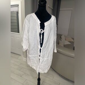 J Jill 100% linen front tie oversized tunic lagenlook blouse 2X